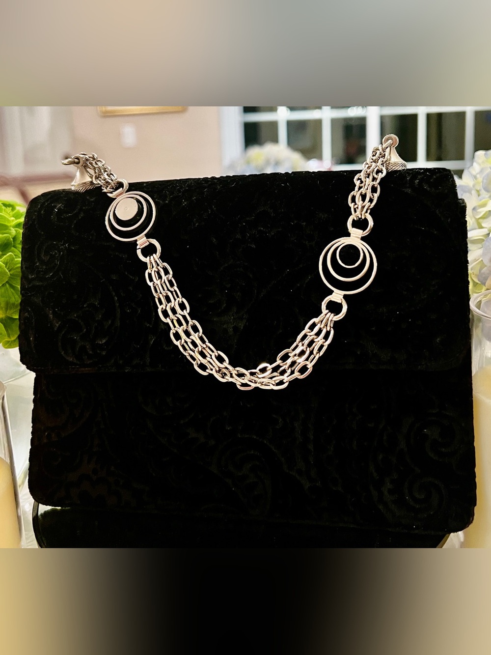 Vintage Andrew Geller Black Paisley Velvet Evening Bag Silver Chain